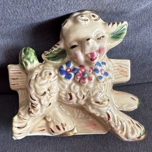 Vintage Ceramic Lamb Planter with Gold Highlights